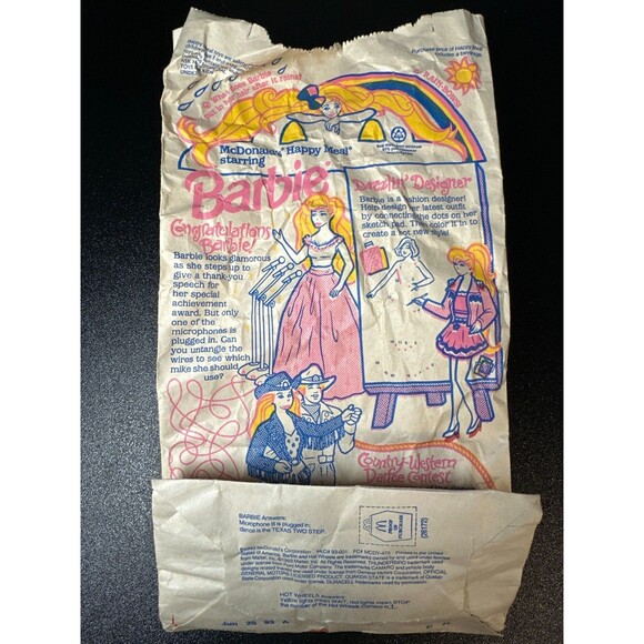 Vintage McDonald’s Happy Meal Bags Lot Barbie Hot Wheels 1991–1993 - Picture 5 of 10